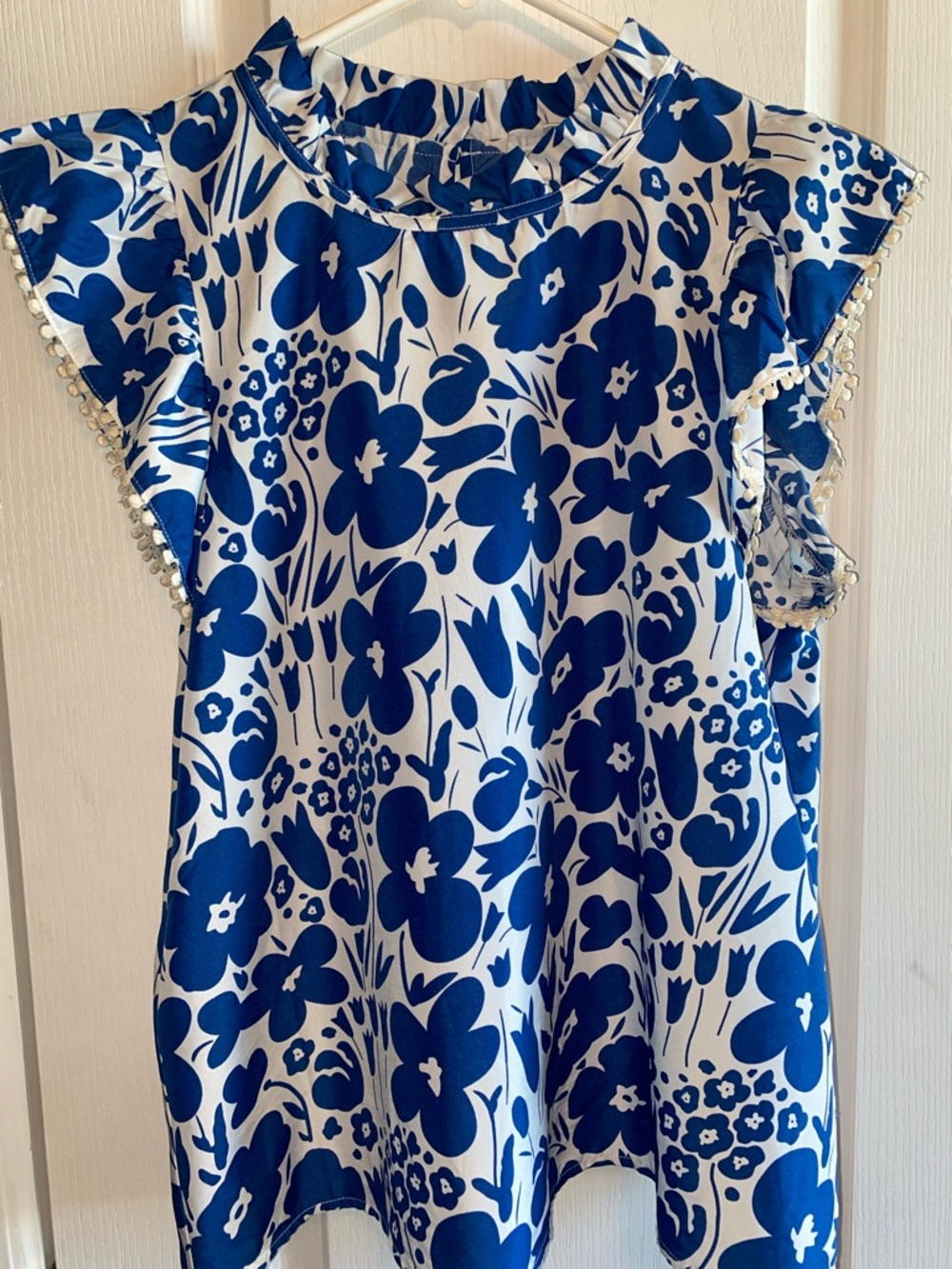 THML Blue and White Tropical Print Blouse